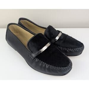 Vintage YSL Yves Saint Laurent Leather Loafers w/ Calf Hair Black 10